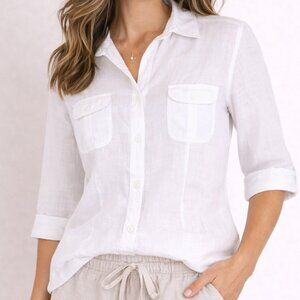 Edward White Linen Button Down Shirt Cuffed Sleeve Resort Top M
